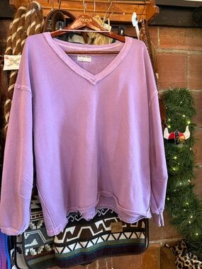 We The Free Lavender V-Neck Pullover Sweater